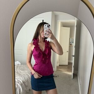 White House Black Market Pink Ruffled Halter Top